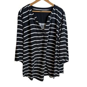 Torrid Harper Striped Henley Blouse Womens Plus 5 Black White Career Office